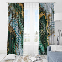 Polynesian Tribal Tattoo Window Curtain Green Marble Pattern