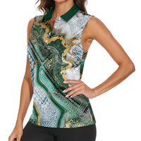 Polynesian Tribal Tattoo Women Sleeveless Polo Shirt Green Marble Pattern LT9 - Polynesian Pride