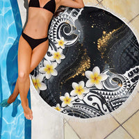 Polynesian Tribal Tattoo Beach Blanket Plumeria Black Gold Marble Pattern