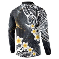Polynesian Tribal Tattoo Button Sweatshirt Plumeria Black Gold Marble Pattern