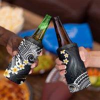 Polynesian Tribal Tattoo 4 in 1 Can Cooler Tumbler Plumeria Black Gold Marble Pattern