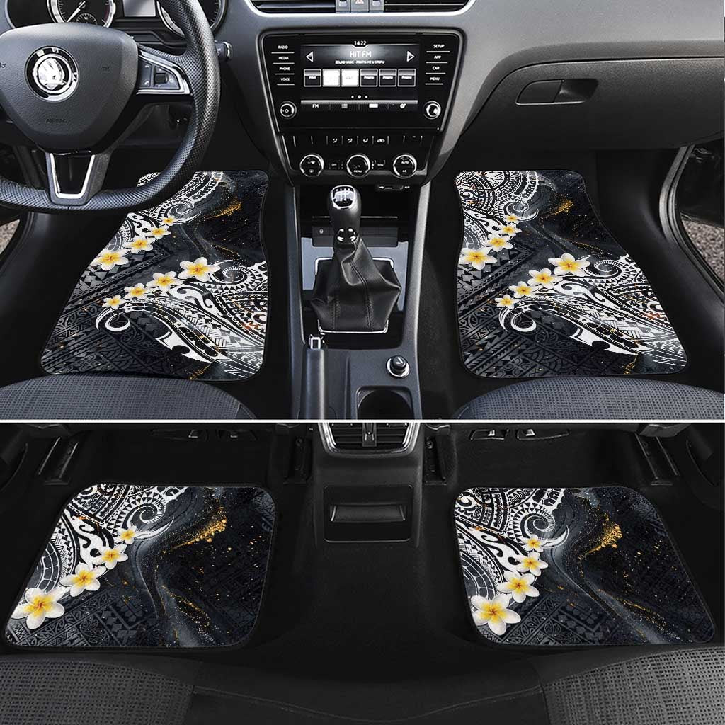 Polynesian Tribal Tattoo Car Mats Plumeria Black Gold Marble Pattern