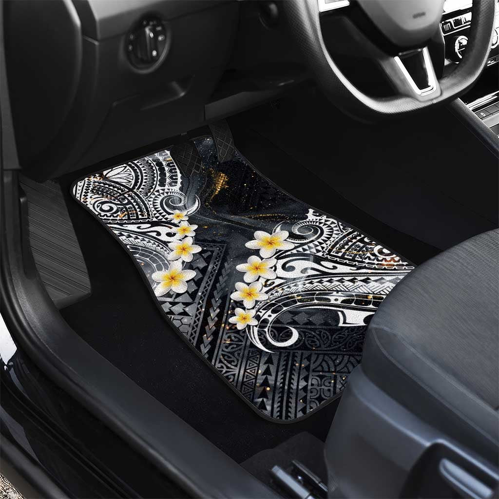 Polynesian Tribal Tattoo Car Mats Plumeria Black Gold Marble Pattern