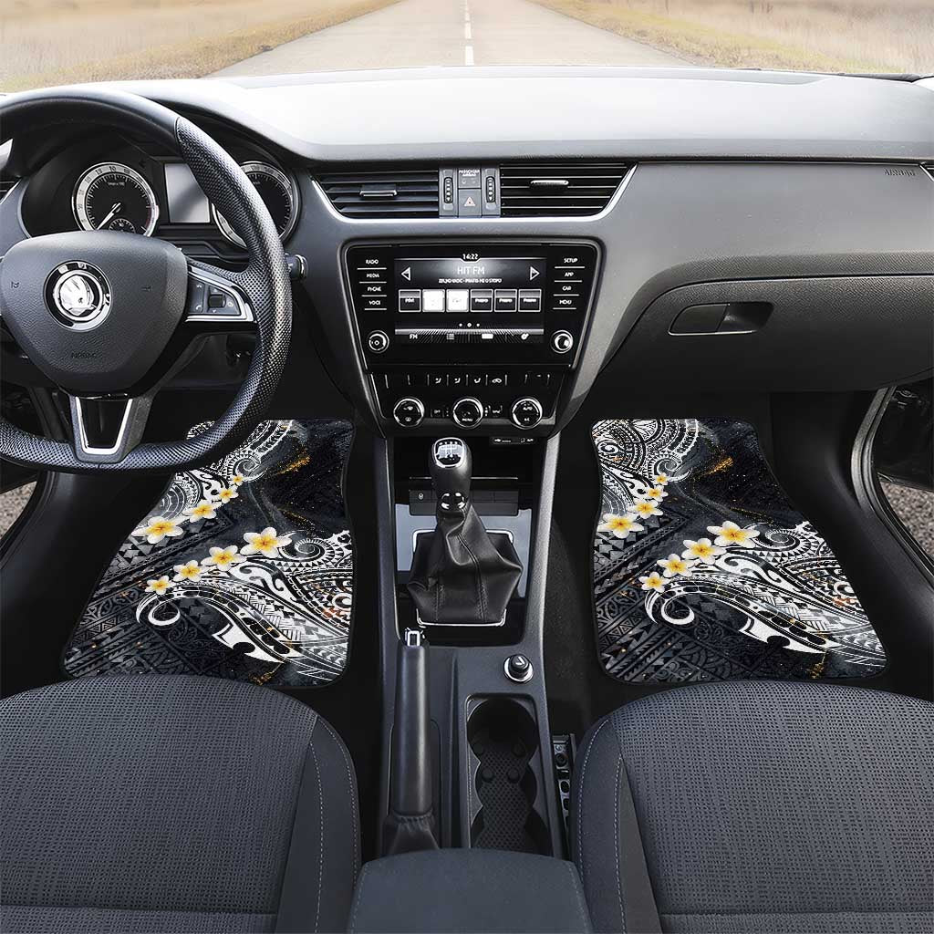 Polynesian Tribal Tattoo Car Mats Plumeria Black Gold Marble Pattern