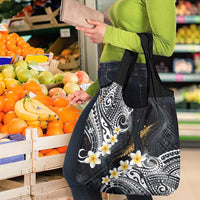 Polynesian Tribal Tattoo Grocery Bag Plumeria Black Gold Marble Pattern