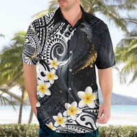 Polynesian Tribal Tattoo Hawaiian Shirt Plumeria Black Gold Marble Pattern