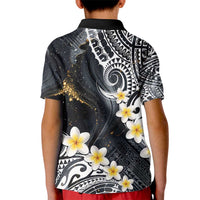 Polynesian Tribal Tattoo Kid Polo Shirt Plumeria Black Gold Marble Pattern
