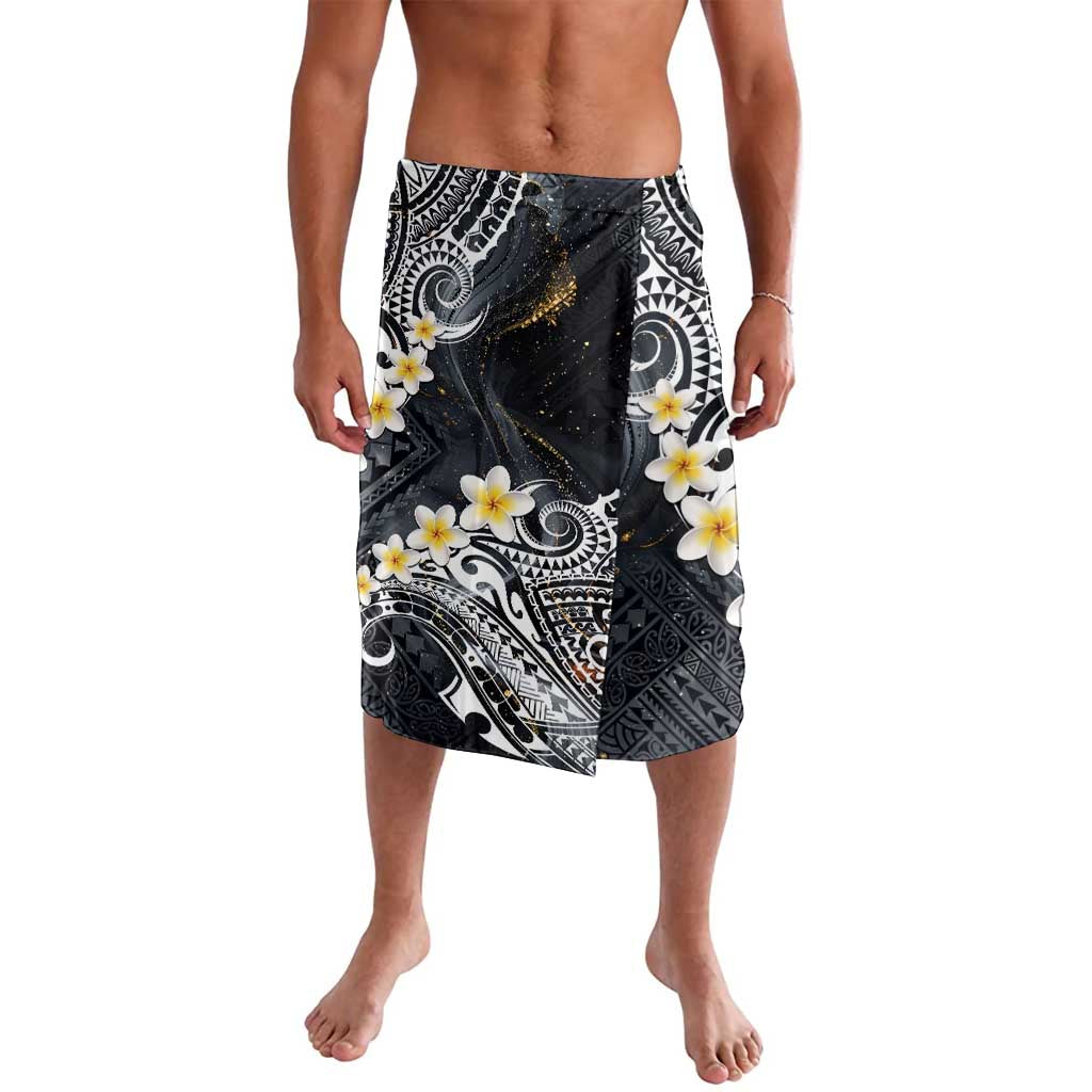 Polynesian Tribal Tattoo Lavalava Plumeria Black Gold Marble Pattern
