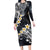 Polynesian Tribal Tattoo Long Sleeve Bodycon Dress Plumeria Black Gold Marble Pattern