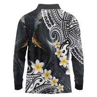 Polynesian Tribal Tattoo Long Sleeve Polo Shirt Plumeria Black Gold Marble Pattern LT9 - Polynesian Pride