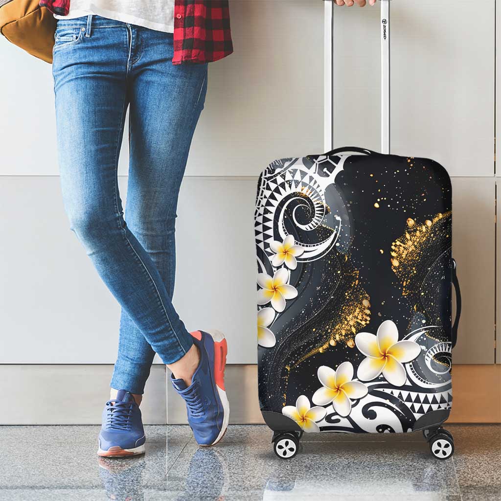Polynesian Tribal Tattoo Luggage Cover Plumeria Black Gold Marble Pattern LT9 - Polynesian Pride