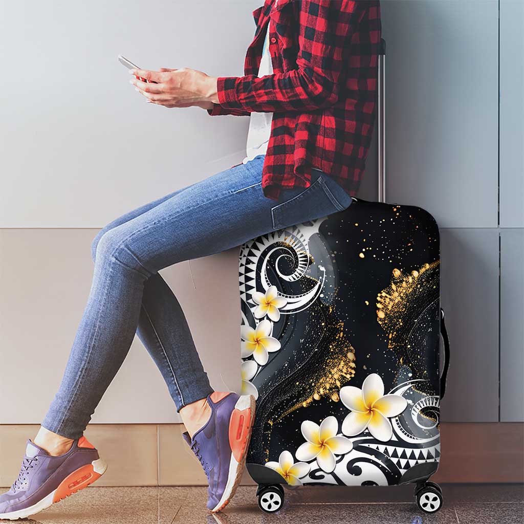 Polynesian Tribal Tattoo Luggage Cover Plumeria Black Gold Marble Pattern LT9 - Polynesian Pride