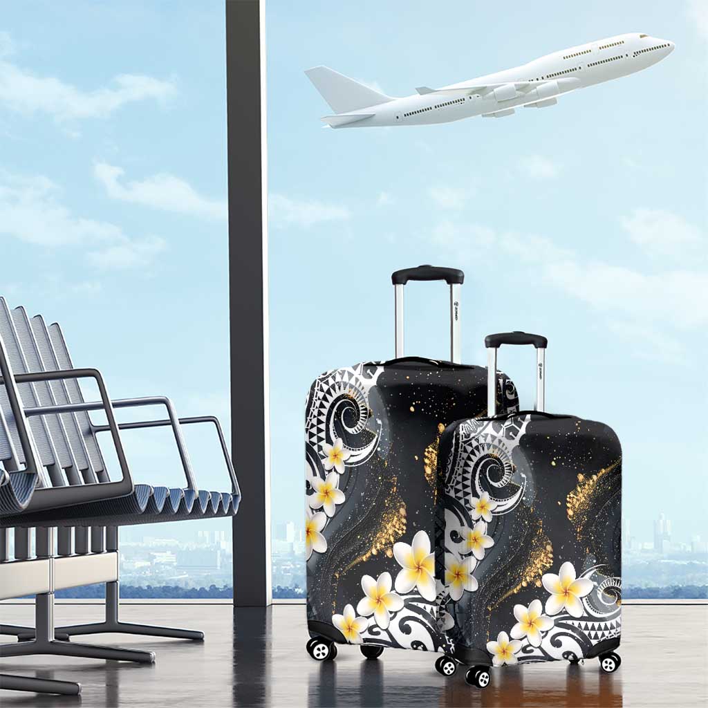 Polynesian Tribal Tattoo Luggage Cover Plumeria Black Gold Marble Pattern LT9 - Polynesian Pride