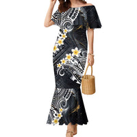 Polynesian Tribal Tattoo Mermaid Dress Plumeria Black Gold Marble Pattern LT9 Women Black - Polynesian Pride