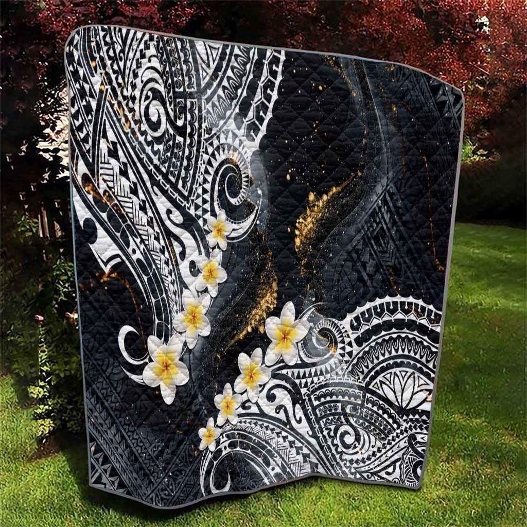 Polynesian Tribal Tattoo Quilt Plumeria Black Gold Marble Pattern LT9 - Polynesian Pride