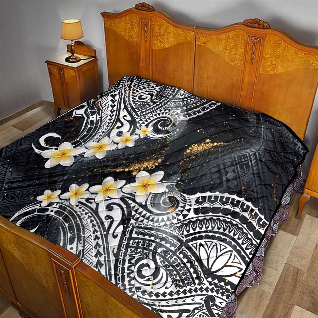 Polynesian Tribal Tattoo Quilt Plumeria Black Gold Marble Pattern LT9 - Polynesian Pride