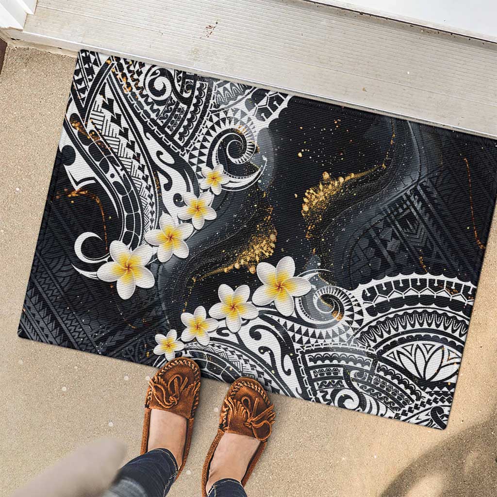 Polynesian Tribal Tattoo Rubber Doormat Plumeria Black Gold Marble Pattern LT9 - Polynesian Pride