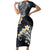 Polynesian Tribal Tattoo Short Sleeve Bodycon Dress Plumeria Black Gold Marble Pattern