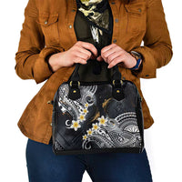 Polynesian Tribal Tattoo Shoulder Handbag Plumeria Black Gold Marble Pattern