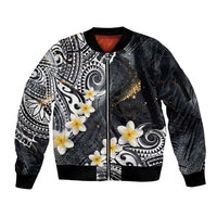 Polynesian Tribal Tattoo Sleeve Zip Bomber Jacket Plumeria Black Gold Marble Pattern LT9 Unisex Black - Polynesian Pride