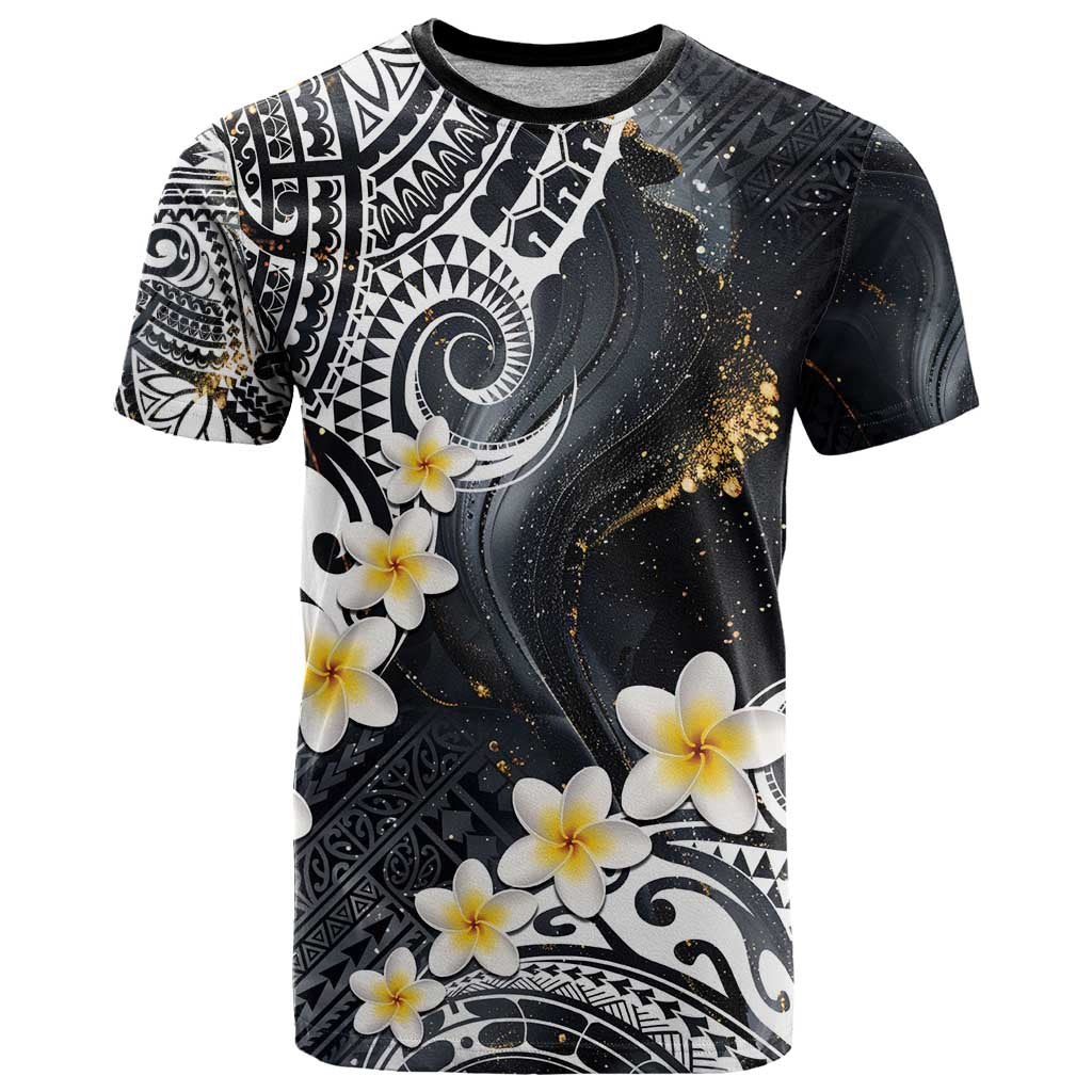 Polynesian Tribal Tattoo T Shirt Plumeria Black Gold Marble Pattern
