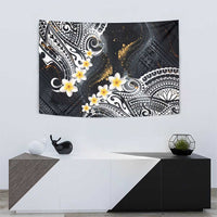 Polynesian Tribal Tattoo Tapestry Plumeria Black Gold Marble Pattern