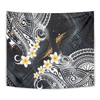 Polynesian Tribal Tattoo Tapestry Plumeria Black Gold Marble Pattern
