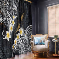 Polynesian Tribal Tattoo Window Curtain Plumeria Black Gold Marble Pattern