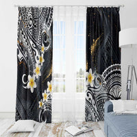 Polynesian Tribal Tattoo Window Curtain Plumeria Black Gold Marble Pattern