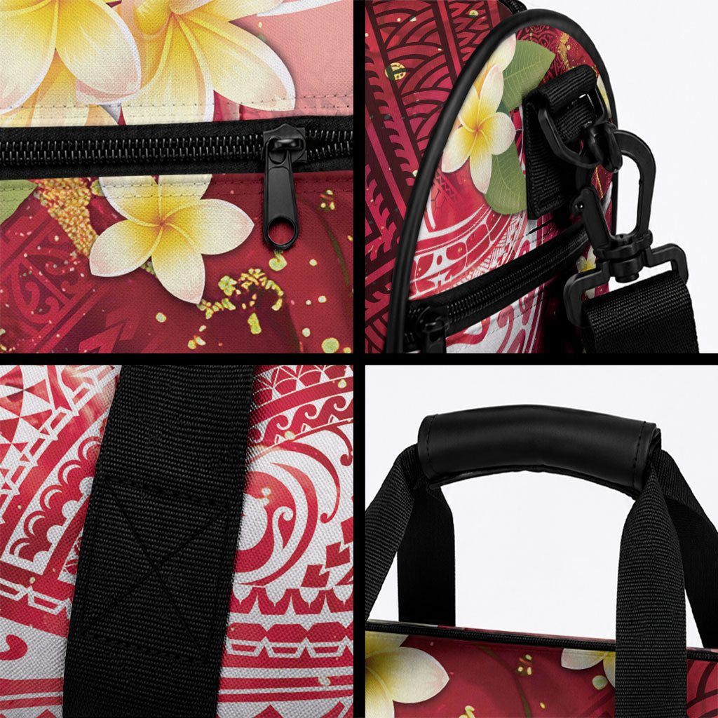 Polynesian Tribal Tattoo Duffle Bag Plumeria Blood Red and Gold Marble Pattern LT9 - Polynesian Pride