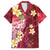 Polynesian Tribal Tattoo Family Matching Long Sleeve Bodycon Dress and Hawaiian Shirt Plumeria Blood Red and Gold Marble Pattern
