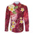 Polynesian Tribal Tattoo Family Matching Long Sleeve Bodycon Dress and Hawaiian Shirt Plumeria Blood Red and Gold Marble Pattern