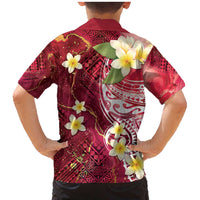 Polynesian Tribal Tattoo Family Matching Mermaid Dress and Hawaiian Shirt Plumeria Blood Red and Gold Marble Pattern
