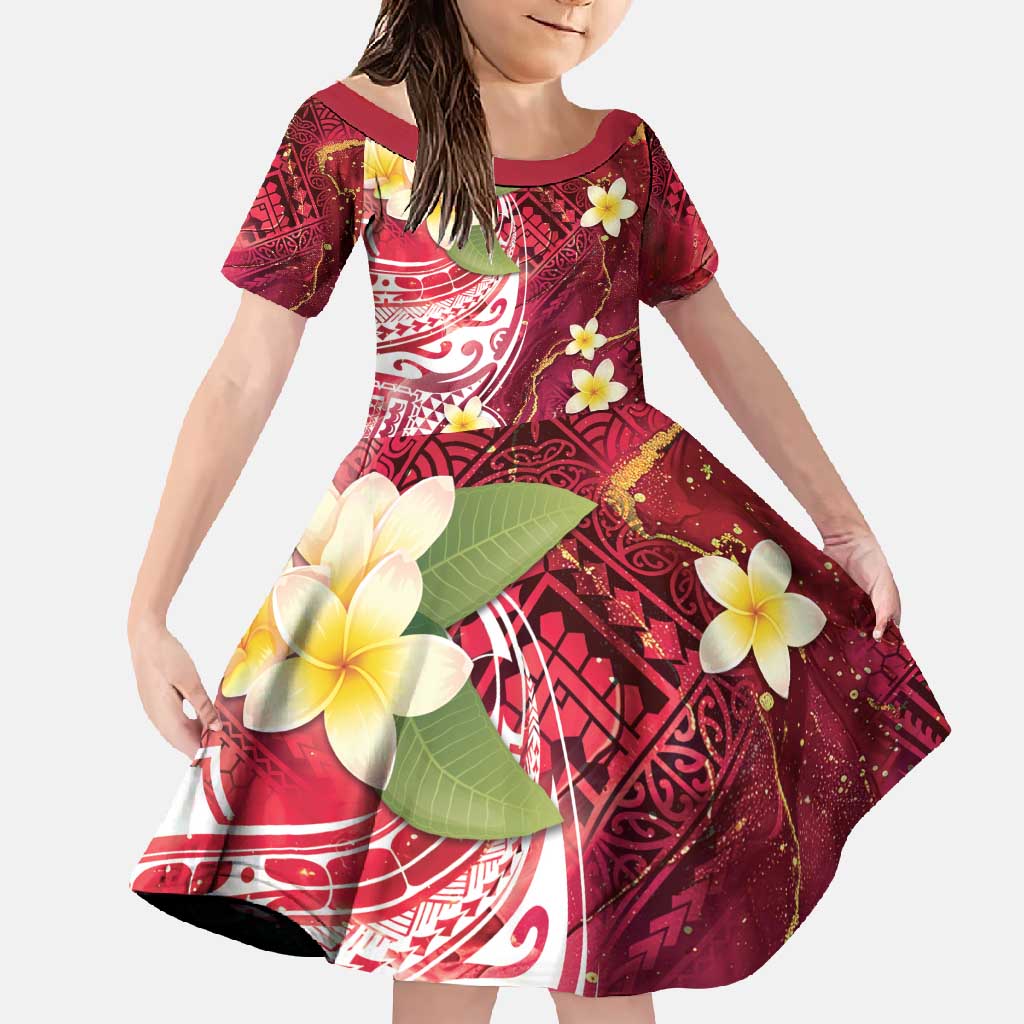 Polynesian Tribal Tattoo Family Matching Summer Maxi Dress and Hawaiian Shirt Plumeria Blood Red and Gold Marble Pattern
