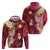 Polynesian Tribal Tattoo Hoodie Plumeria Blood Red and Gold Marble Pattern