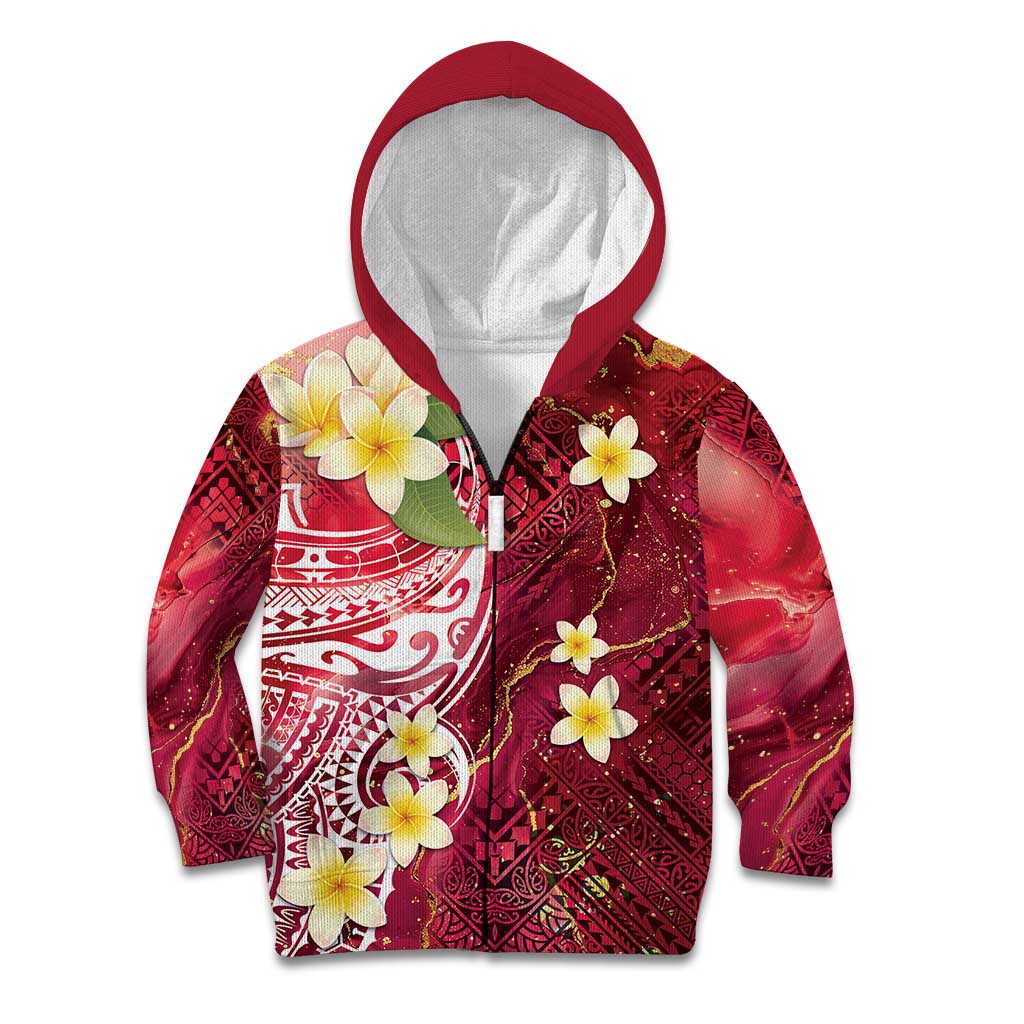 Polynesian Tribal Tattoo Kid Hoodie Plumeria Blood Red and Gold Marble Pattern