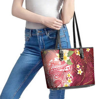 Polynesian Tribal Tattoo Leather Tote Bag Plumeria Blood Red and Gold Marble Pattern