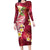 Polynesian Tribal Tattoo Long Sleeve Bodycon Dress Plumeria Blood Red and Gold Marble Pattern