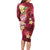 Polynesian Tribal Tattoo Long Sleeve Bodycon Dress Plumeria Blood Red and Gold Marble Pattern