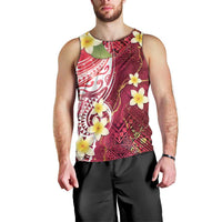 Polynesian Tribal Tattoo Men Tank Top Plumeria Blood Red and Gold Marble Pattern