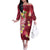 Polynesian Tribal Tattoo Off The Shoulder Long Sleeve Dress Plumeria Blood Red and Gold Marble Pattern