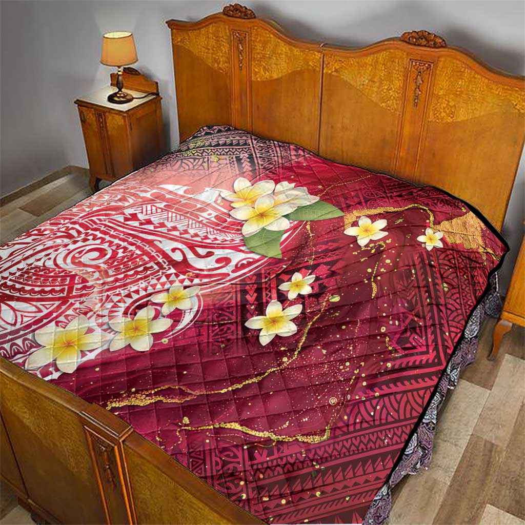 Polynesian Tribal Tattoo Quilt Plumeria Blood Red and Gold Marble Pattern LT9 - Polynesian Pride
