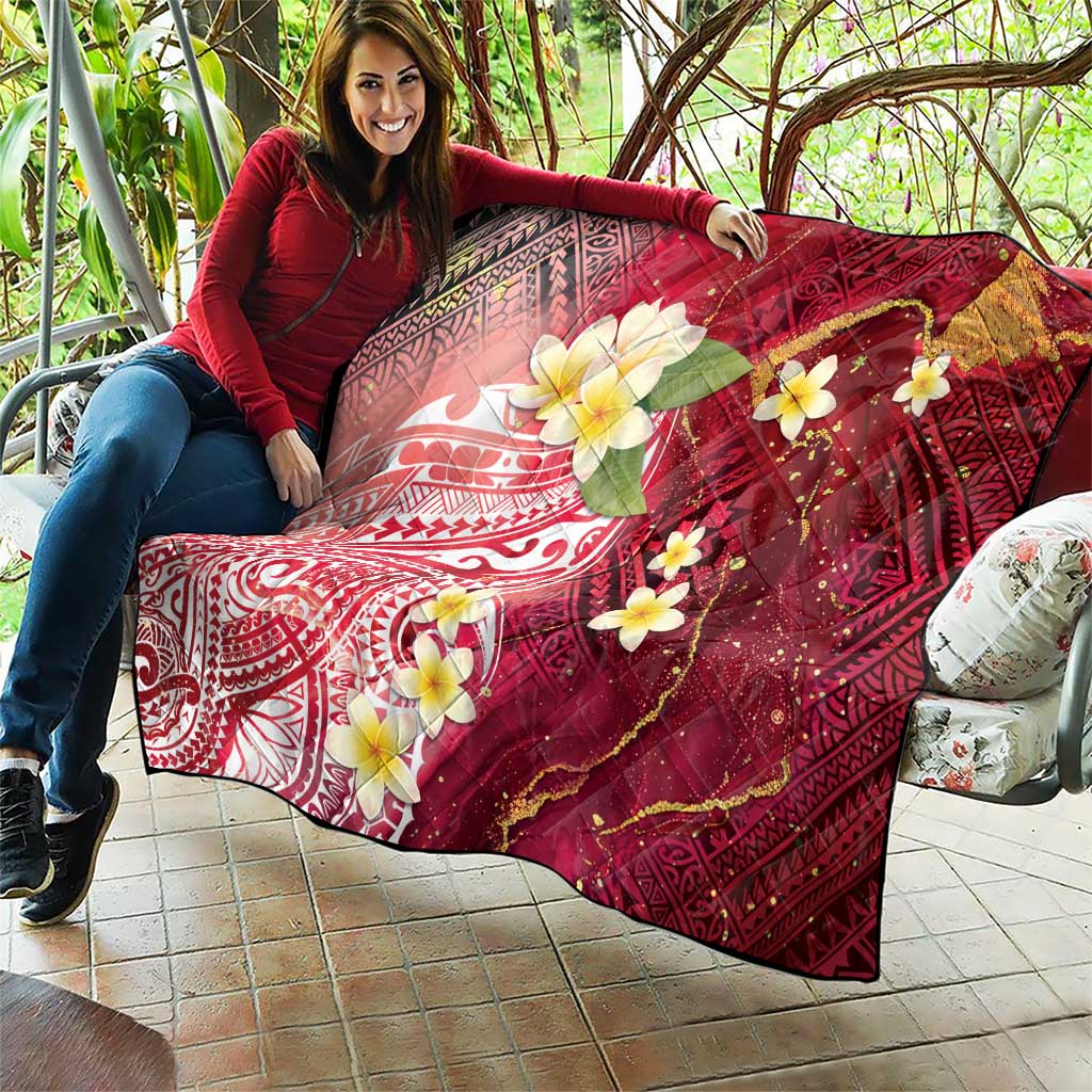 Polynesian Tribal Tattoo Quilt Plumeria Blood Red and Gold Marble Pattern LT9 - Polynesian Pride