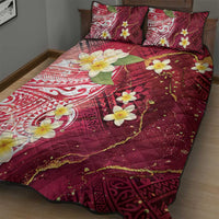 Polynesian Tribal Tattoo Quilt Bed Set Plumeria Blood Red and Gold Marble Pattern LT9 - Polynesian Pride
