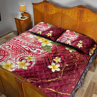 Polynesian Tribal Tattoo Quilt Bed Set Plumeria Blood Red and Gold Marble Pattern LT9 - Polynesian Pride