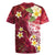 Polynesian Tribal Tattoo Rugby Jersey Plumeria Blood Red and Gold Marble Pattern