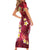 Polynesian Tribal Tattoo Short Sleeve Bodycon Dress Plumeria Blood Red and Gold Marble Pattern