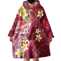 Polynesian Tribal Tattoo Wearable Blanket Hoodie Plumeria Blood Red and Gold Marble Pattern