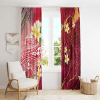 Polynesian Tribal Tattoo Window Curtain Plumeria Blood Red and Gold Marble Pattern