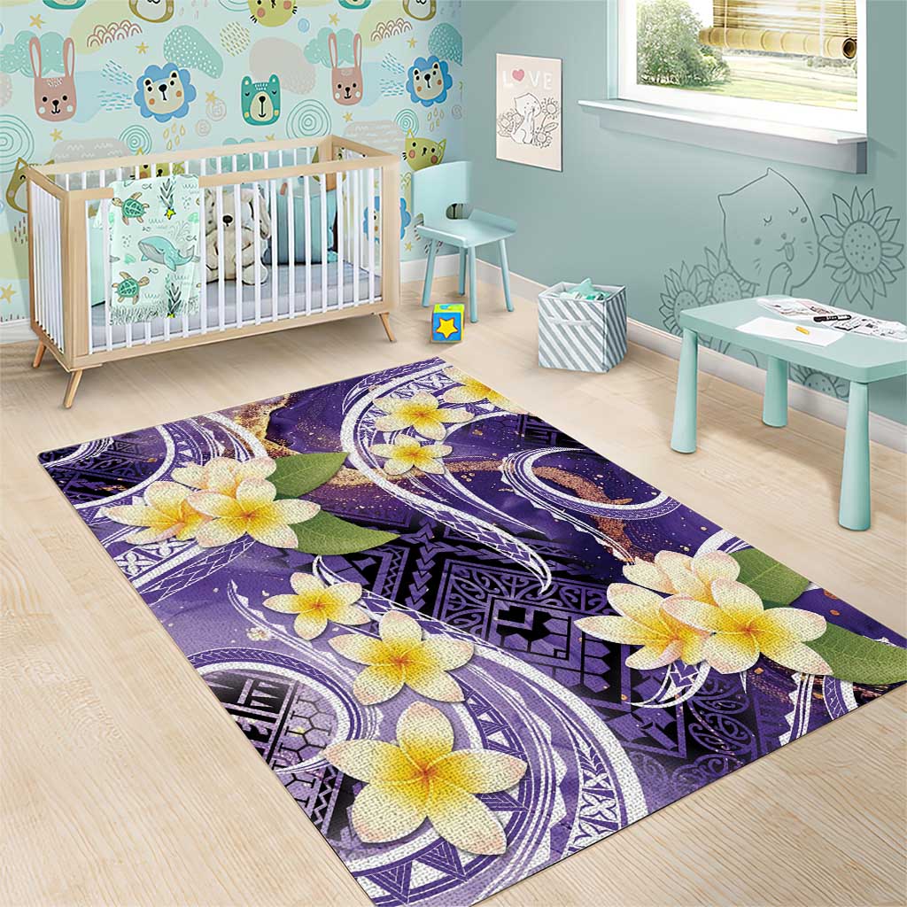 Polynesian Tribal Tattoo Area Rug Plumeria Purple Marble Pattern